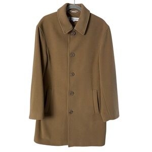 Vintage Bachrach Wool Cashmere Blend Men Button Front Coat Tan, Small 44" Chest